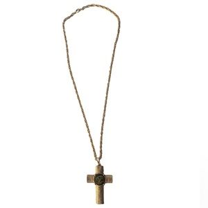 Jeane Dixon Zodiac Horoscope Astrological Glass Gold Tone Cross Pendant Necklace